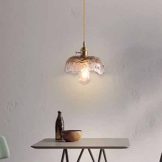 Retro Style Hanging Light With Floral Textured Glass Pendant - Perfect For Dining Room Coffee / C