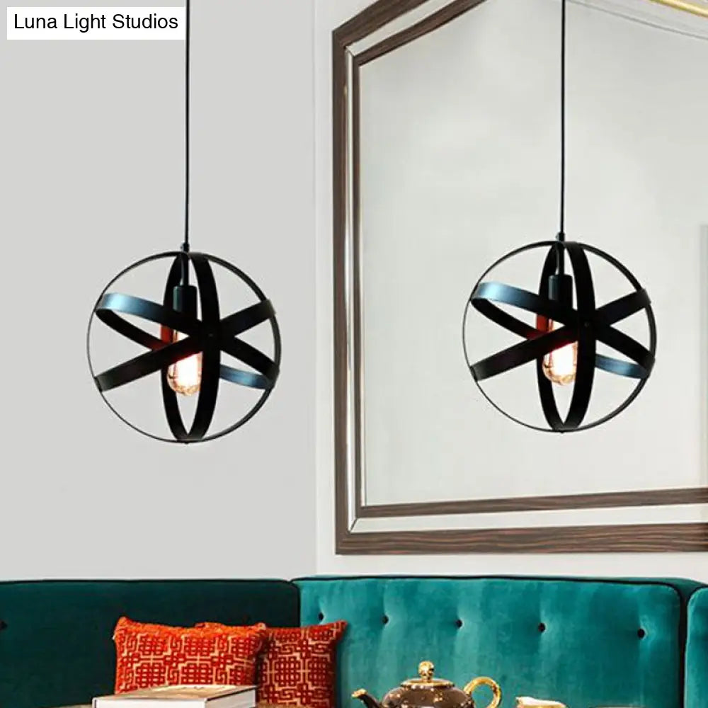 Retro Style Iron Black Orb Ceiling Lighting Dining Living Room Hanging Lamp Pendant