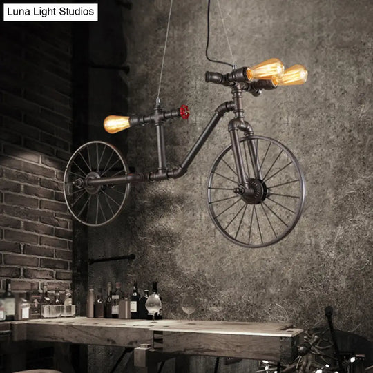 Retro Style Iron Piping Bicycle Hanging Lamp - 3 Bulbs Ceiling Light Black