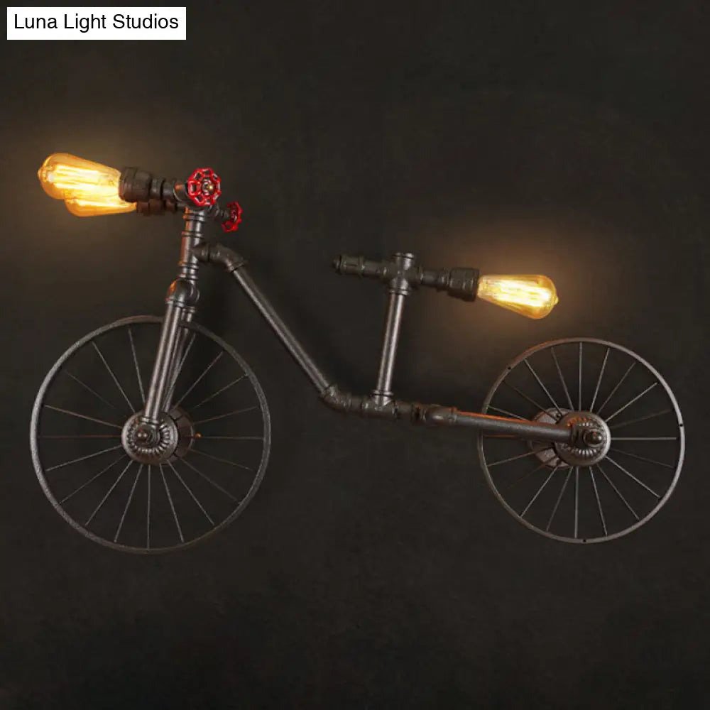 Retro Style Iron Piping Bicycle Hanging Lamp - 3 Bulbs Ceiling Light Black