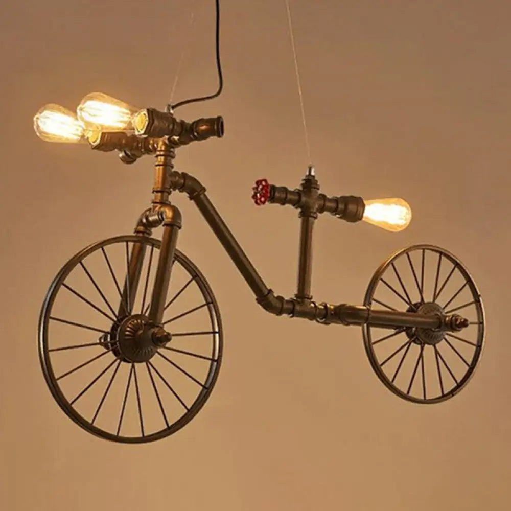 Retro Style Iron Piping Bicycle Hanging Lamp - 3 Bulbs Ceiling Light Black / A