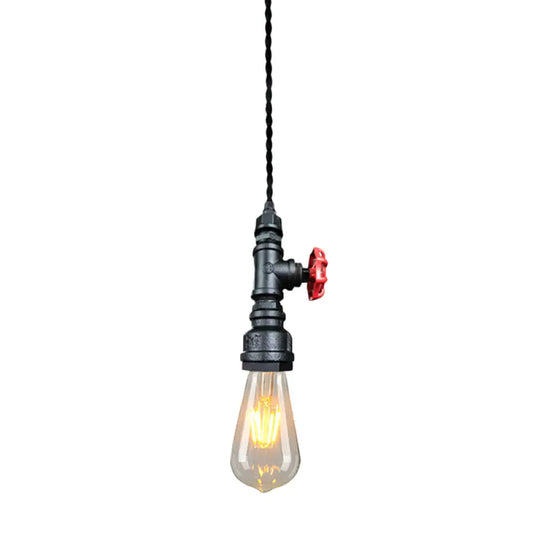 Retro Style Iron Water Valve Pendant Light Fixture With 1 Bulb- Perfect For Bars Black