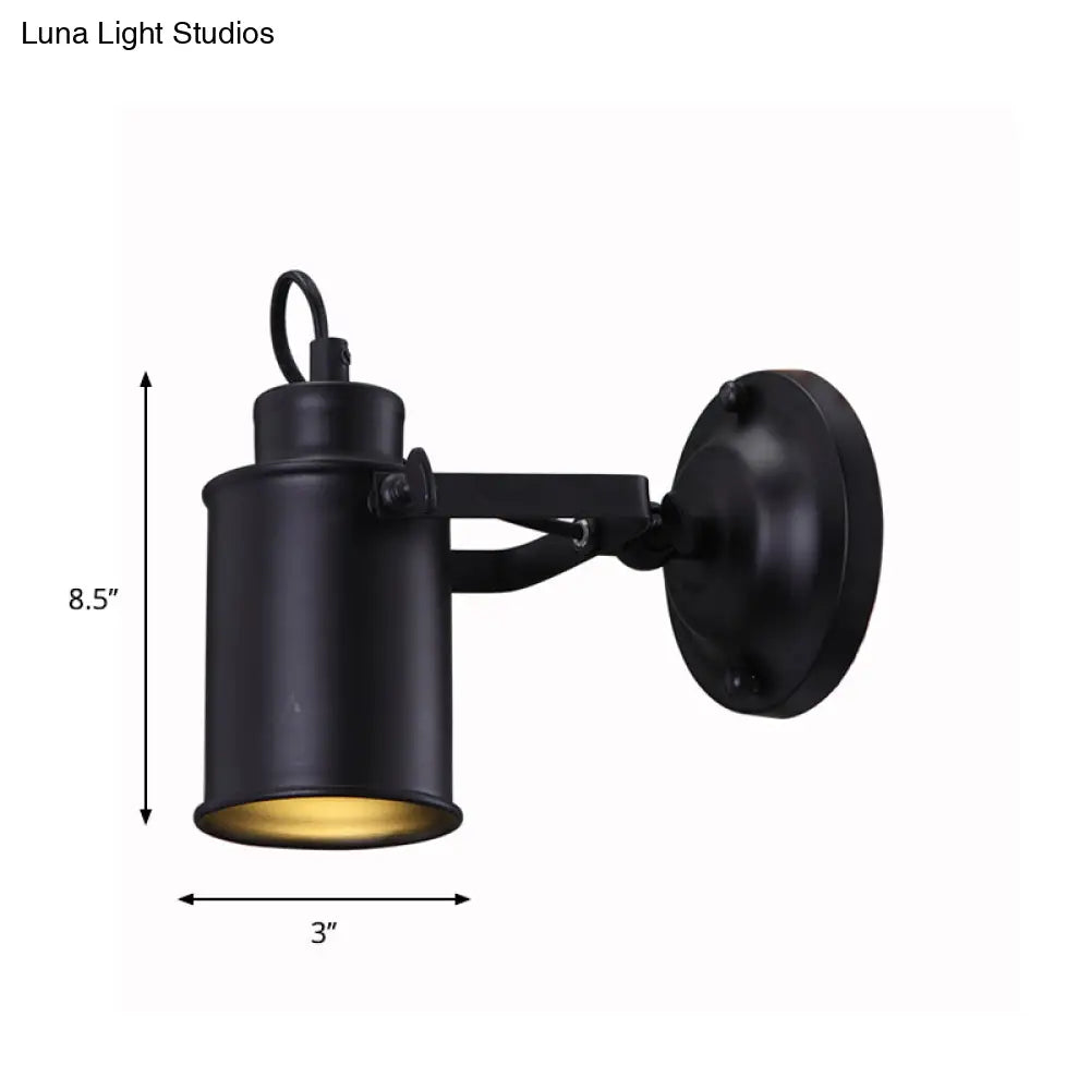 Retro-Style Matte Black Wall Sconce With Adjustable Cylindrical Shade And Plug-In Cord