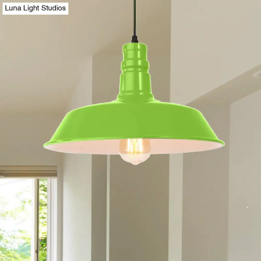 Retro Style Metal Barn Shade Hanging Lamp - 1 Bulb Ceiling Pendant In Pink/Yellow Multiple Diameter