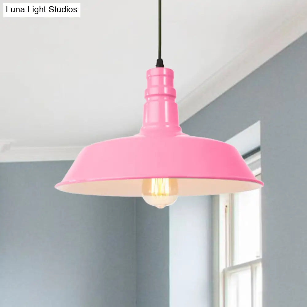 Retro Metal Barn Shade Hanging Lamp - Pink/Yellow 10/14/18 Diameter