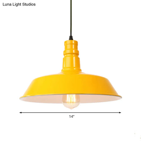 Retro Style Metal Barn Shade Hanging Lamp - 1 Bulb Ceiling Pendant In Pink/Yellow Multiple Diameter
