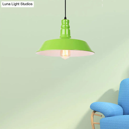 Retro Metal Barn Shade Hanging Lamp - Pink/Yellow 10/14/18 Diameter Light Green / 10