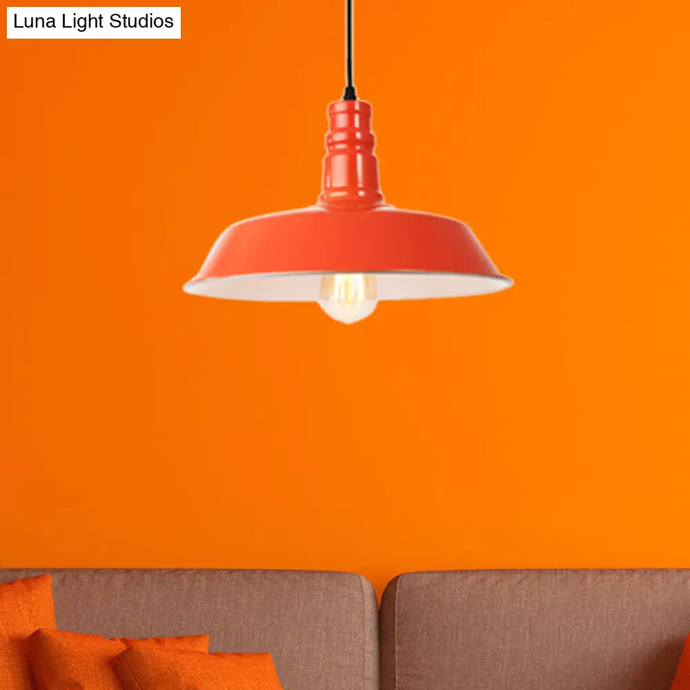 Retro Metal Barn Shade Hanging Lamp - Pink/Yellow 10/14/18 Diameter Orange / 10