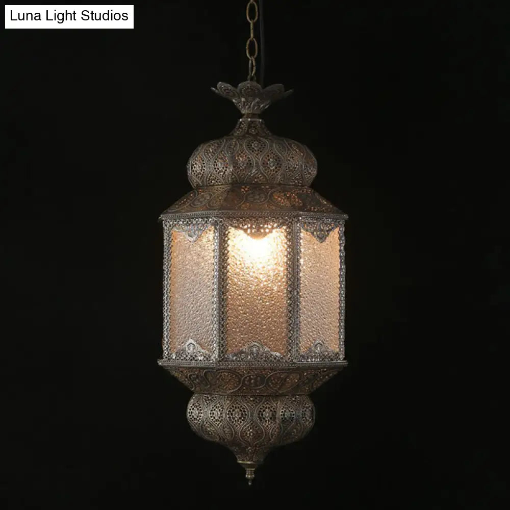 Retro Style Metal Carved Lantern Ceiling Light With 3 Bulbs In Bronze - Ideal For Restaurants