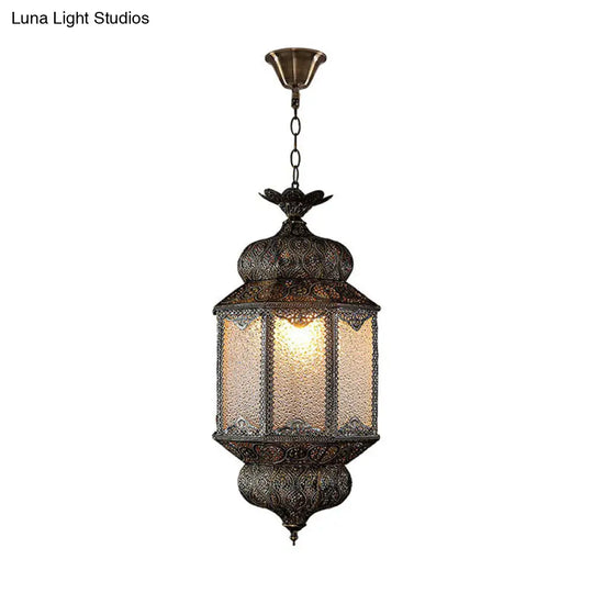 Retro Style Metal Carved Lantern Ceiling Light With 3 Bulbs In Bronze - Ideal For Restaurants