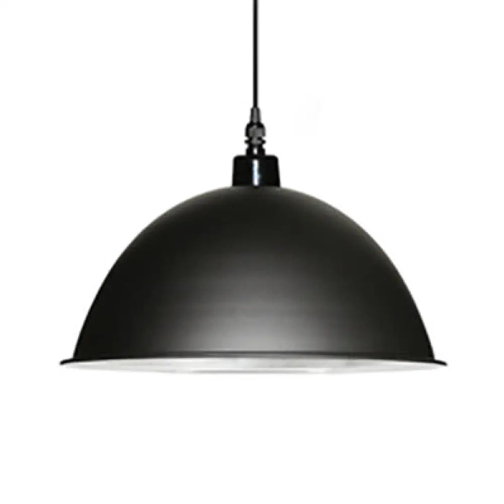 Retro Style Metal Ceiling Pendant Light - 1 Domed Design In Black/White For Coffee Shop Black