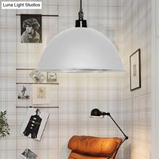 Retro Style Domed Pendant Light In Black/White For Coffee Shop White