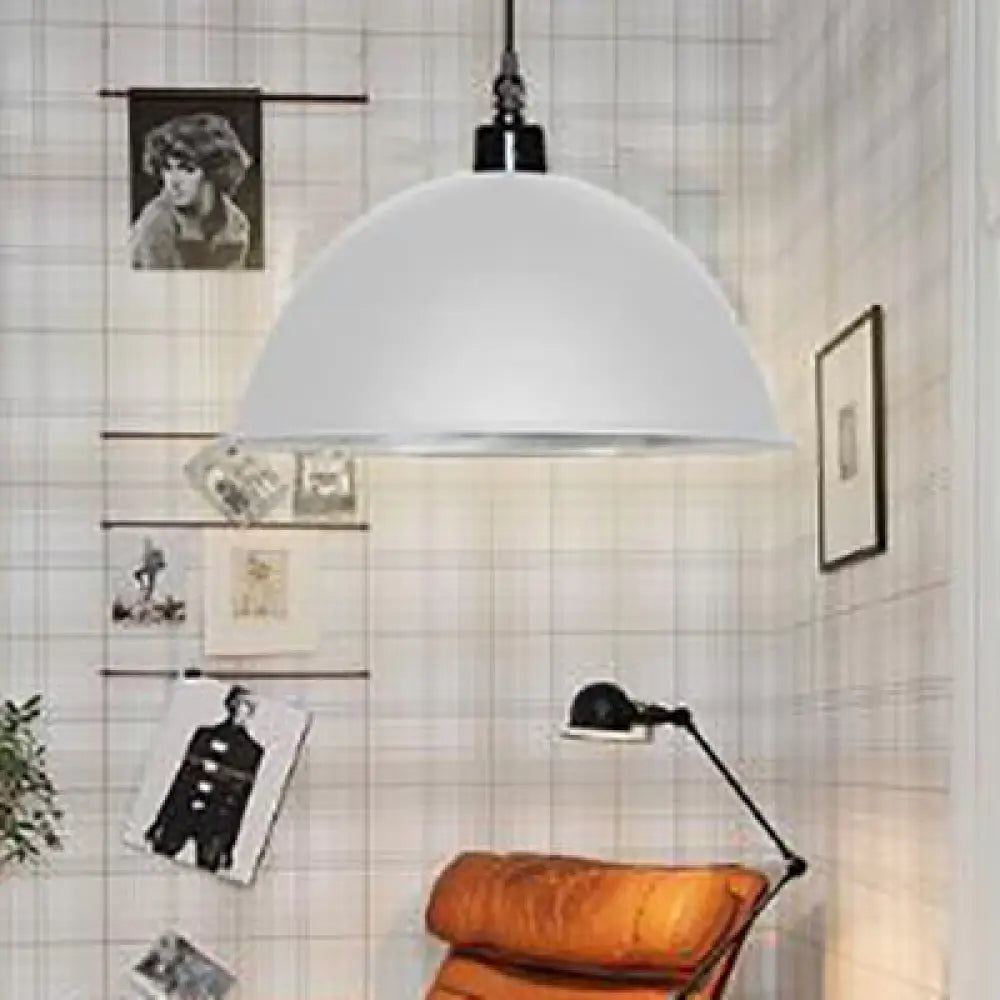 Retro Style Metal Ceiling Pendant Light - 1 Domed Design In Black/White For Coffee Shop White