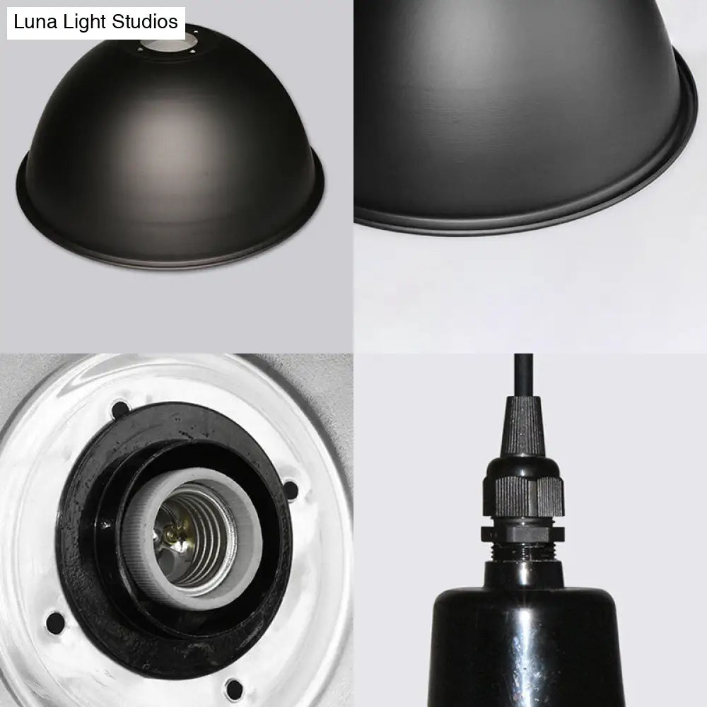 Retro Style Domed Pendant Light In Black/White For Coffee Shop