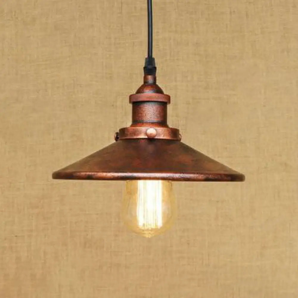 Retro Style Metal Chrome/Rust Finish Hanging Ceiling Light - Conical Pendant Lighting (1 Height