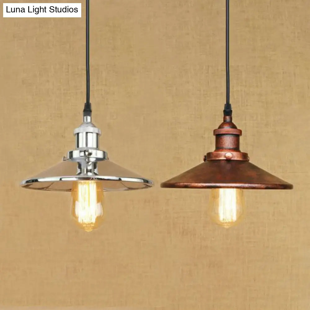 Retro Style Metal Chrome/Rust Finish Hanging Ceiling Light - Conical Pendant Lighting (1 Height