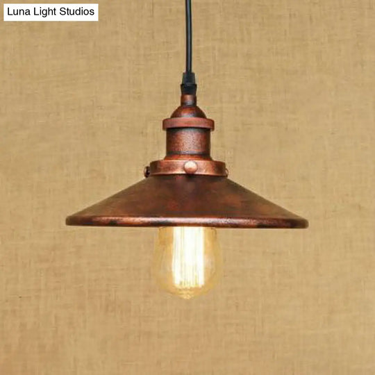 Retro-Style Conical Pendant Light With Adjustable Height Metal Chrome/Rust Finish Rust