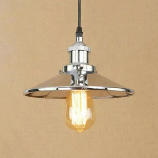 Retro Style Metal Chrome/Rust Finish Hanging Ceiling Light - Conical Pendant Lighting (1 Height