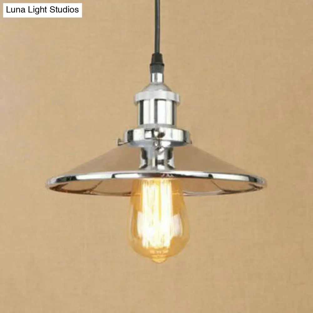 Retro-Style Conical Pendant Light With Adjustable Height Metal Chrome/Rust Finish Chrome