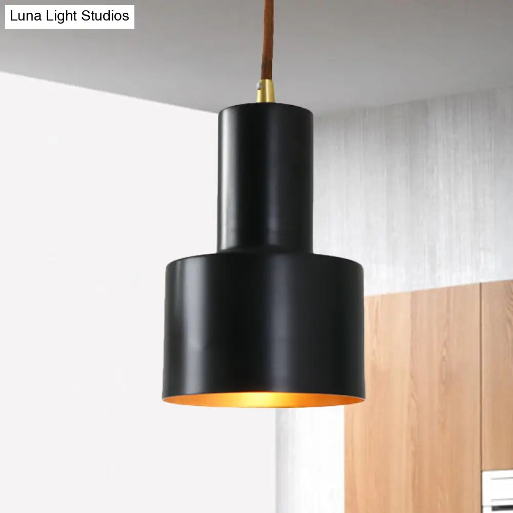 Retro Style Metal Pendant Lamp - Blue/Black/Gold Cylindrical Shade Black