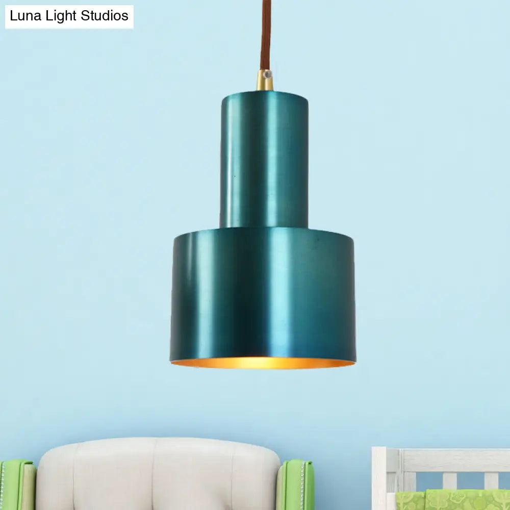 Retro Style Metal Pendant Lamp - Blue/Black/Gold Cylindrical Shade Blue