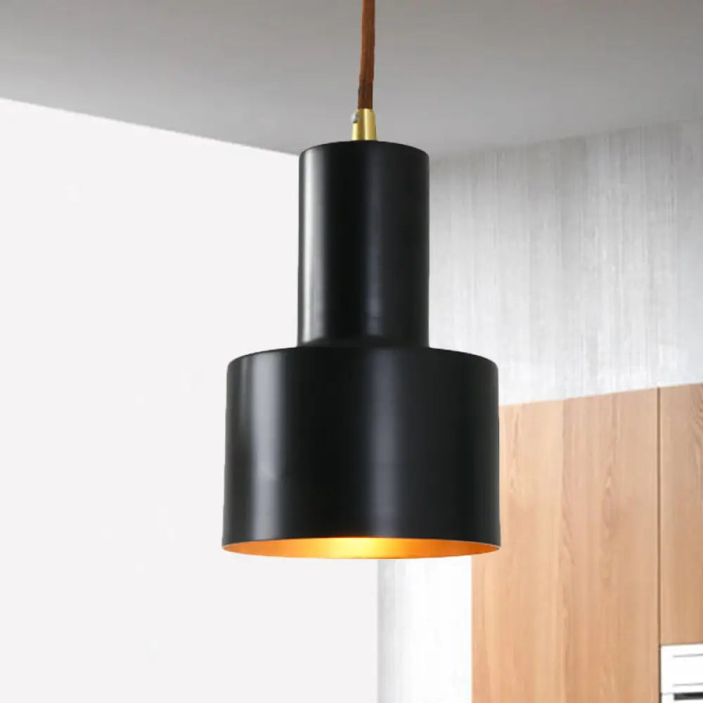 Retro-Style Metal Cylindrical Pendant Lamp - Blue/Black/Gold 1 Head Ceiling For Bedroom Black