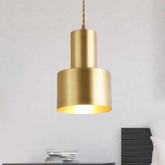 Retro-Style Metal Cylindrical Pendant Lamp - Blue/Black/Gold 1 Head Ceiling For Bedroom Gold