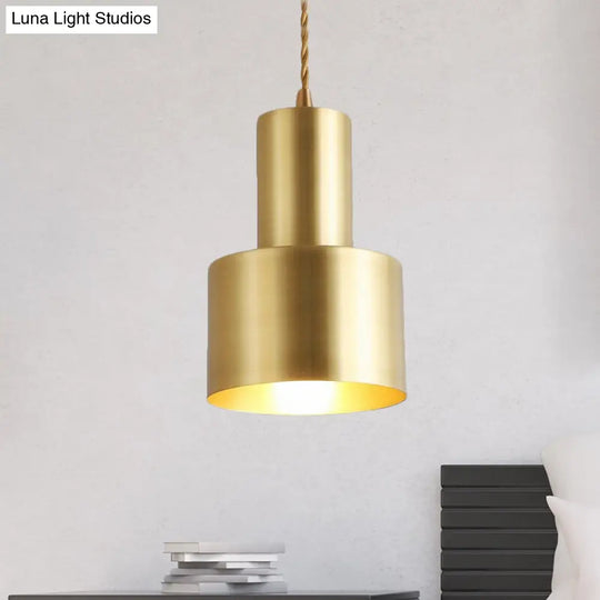 Retro Style Metal Pendant Lamp - Blue/Black/Gold Cylindrical Shade Gold