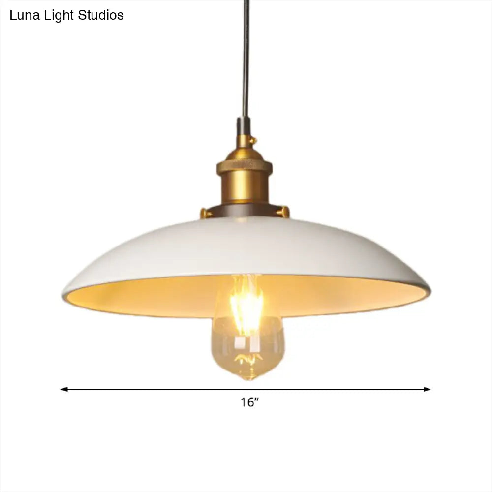 Retro Style Metal Saucer Suspension Light 12/16 Diameter 1-Light White Ceiling Fixture For Dining