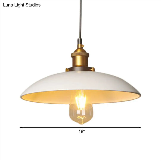 Retro Style Metal Saucer Suspension Light 12/16 Diameter 1-Light White Ceiling Fixture For Dining