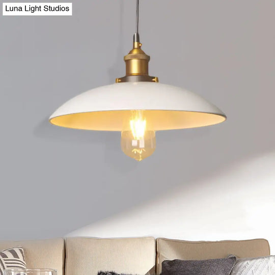 Retro Style Metal Saucer Suspension Light 12/16 Diameter 1-Light White Ceiling Fixture For Dining