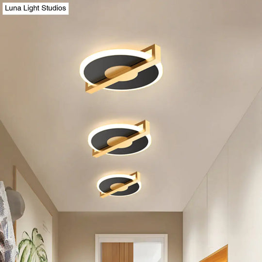 Retro Style Metal Flush Light Fixture Small Disk Thin Design Black/White & Gold Led Close To Ceiling