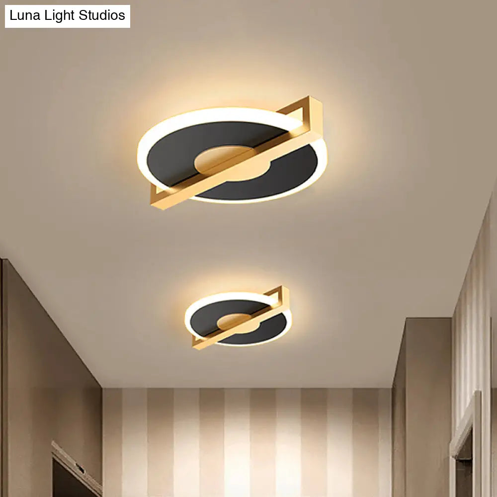 Retro Style Metal Flush Light Fixture Small Disk Thin Design Black/White & Gold Led Close To Ceiling