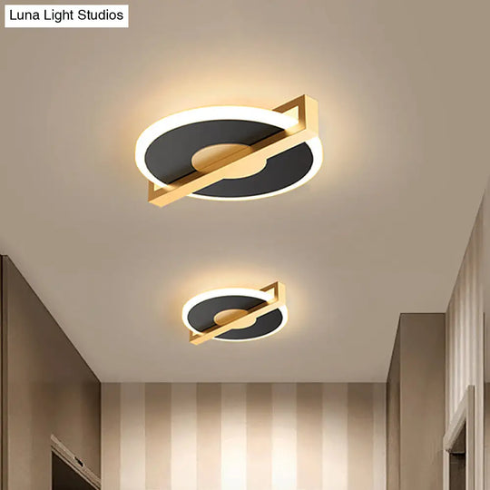 Retro Style Metal Flush Light Fixture Small Disk Thin Design Black/White & Gold Led Close To Ceiling