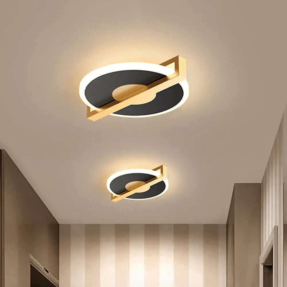 Retro Style Metal Flush Light Fixture – Small Disk Thin Design Black/White & Gold Led Close To