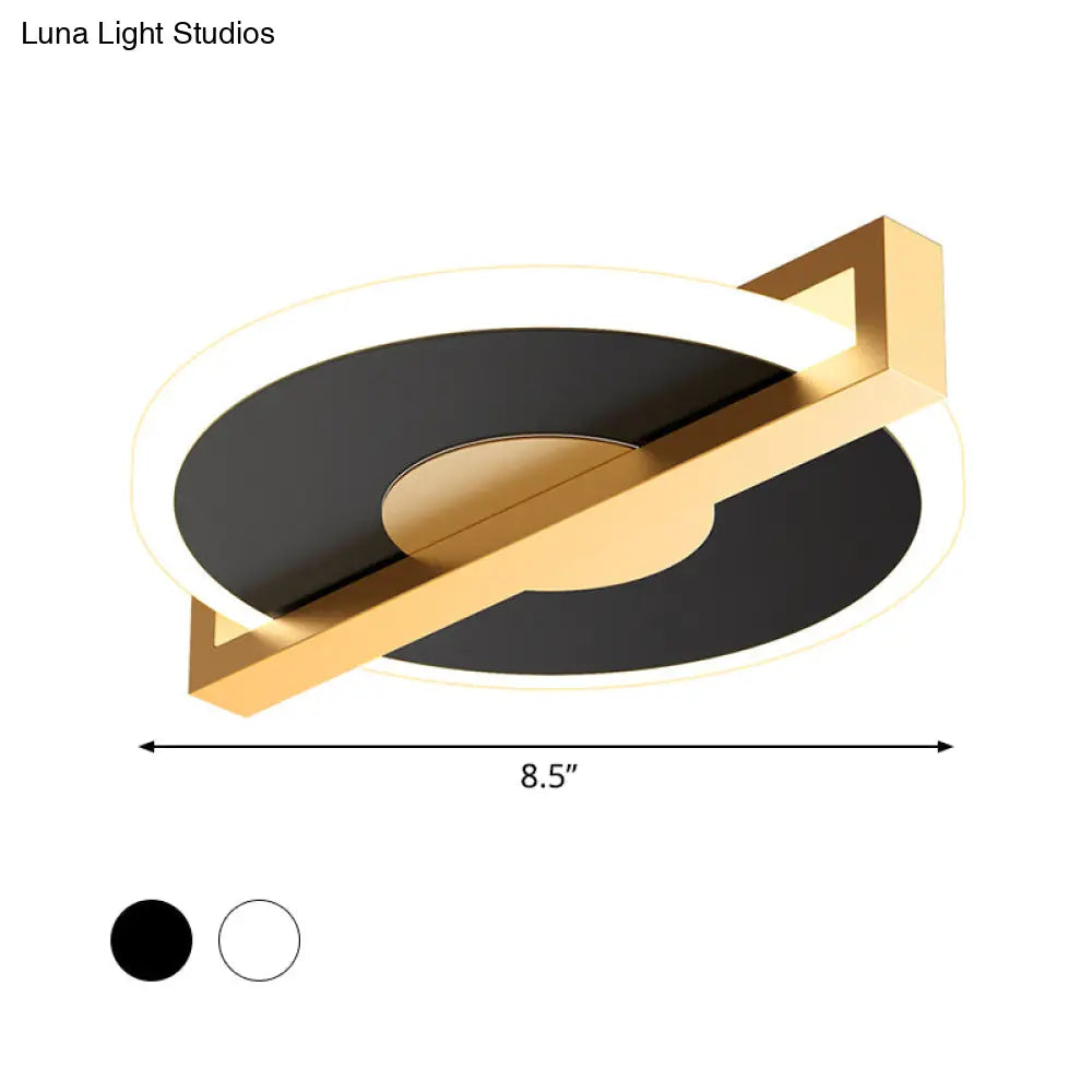 Retro Style Metal Flush Light Fixture – Small Disk Thin Design Black/White & Gold Led Close To