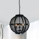Retro Style Metal Hanging Pendant With Wire Mesh Shade - 3-Light Farmhouse Ceiling Fixture In Black