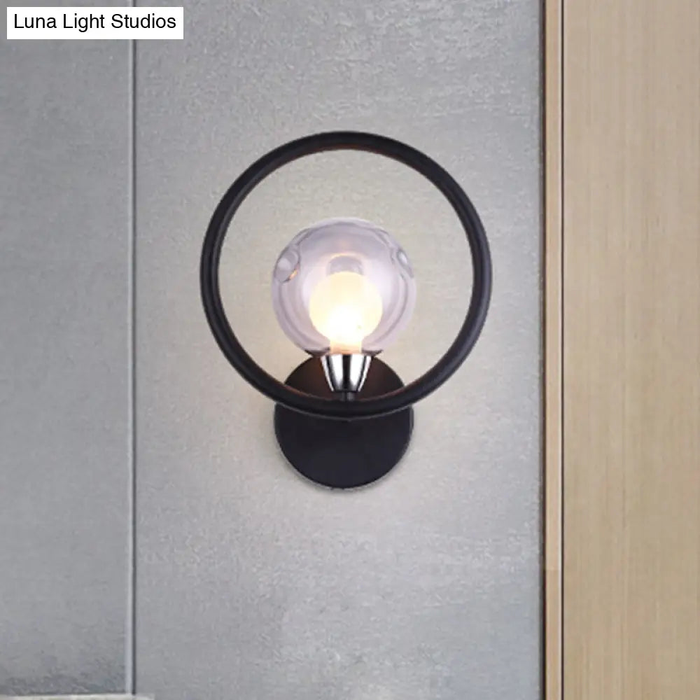 Retro Style Metal Wall Sconce Light - Ring Shaped 1 Living Room Lamp In Black