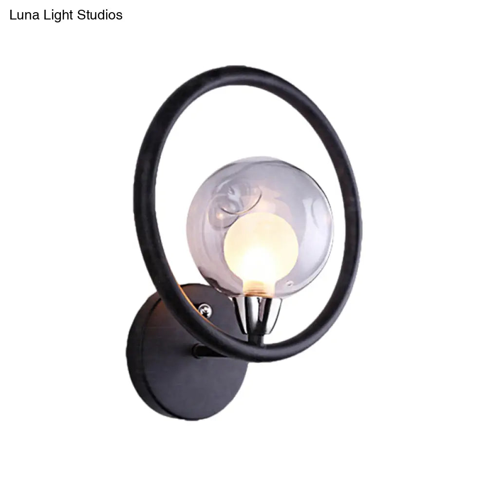 Retro Style Metal Wall Sconce Light - Ring Shaped 1 Living Room Lamp In Black