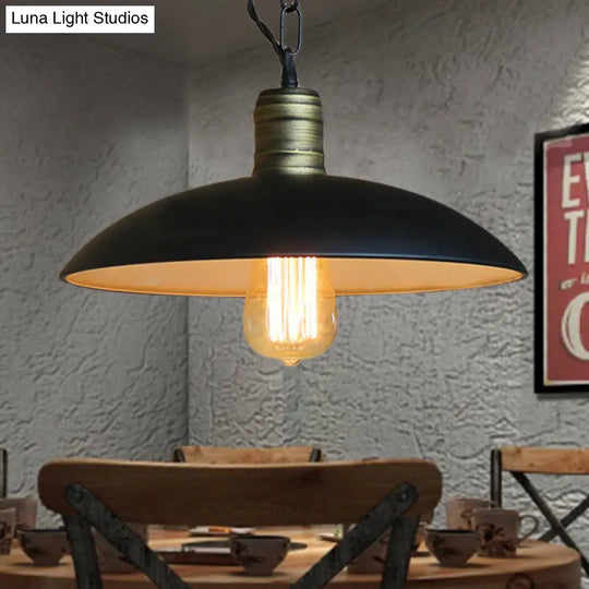 Metallic Black Ceiling Light Bowl Shade - Retro Style With Hanging Chain / 10
