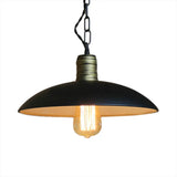 Metallic Black Ceiling Light Bowl Shade - Retro Style With Hanging Chain