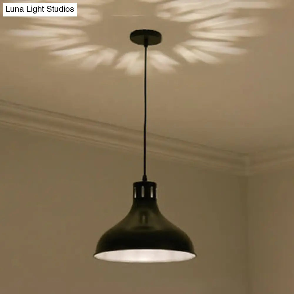 Retro Style Metallic Bowl Shade Hanging Lamp - 1-Light Black Pendant Lighting For Bedroom
