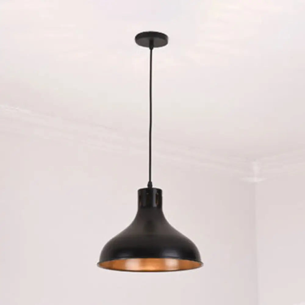 Retro Style Metallic Bowl Shade Hanging Lamp - 1-Light Black Pendant Lighting For Bedroom