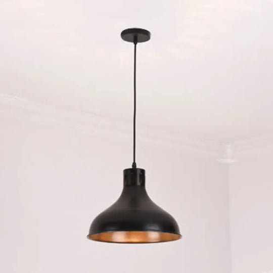 Retro Style Metallic Bowl Shade Hanging Lamp - 1-Light Black Pendant Lighting For Bedroom