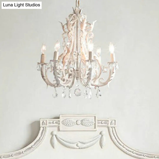 Retro Style Metallic Chandelier With Crystal Beaded Arms - 6 Bulb Suspension Light