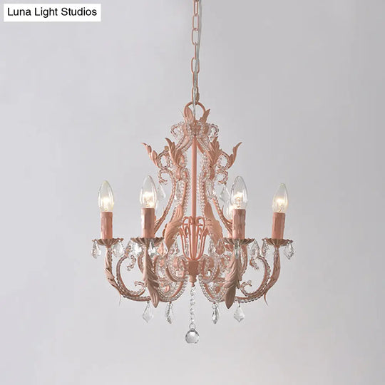 Retro Style Metallic Chandelier With Crystal Beaded Arms - 6 Bulb Suspension Light