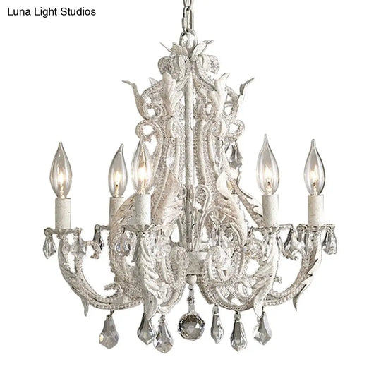 Retro Style Metallic Chandelier With Crystal Beaded Arms - 6 Bulb Suspension Light