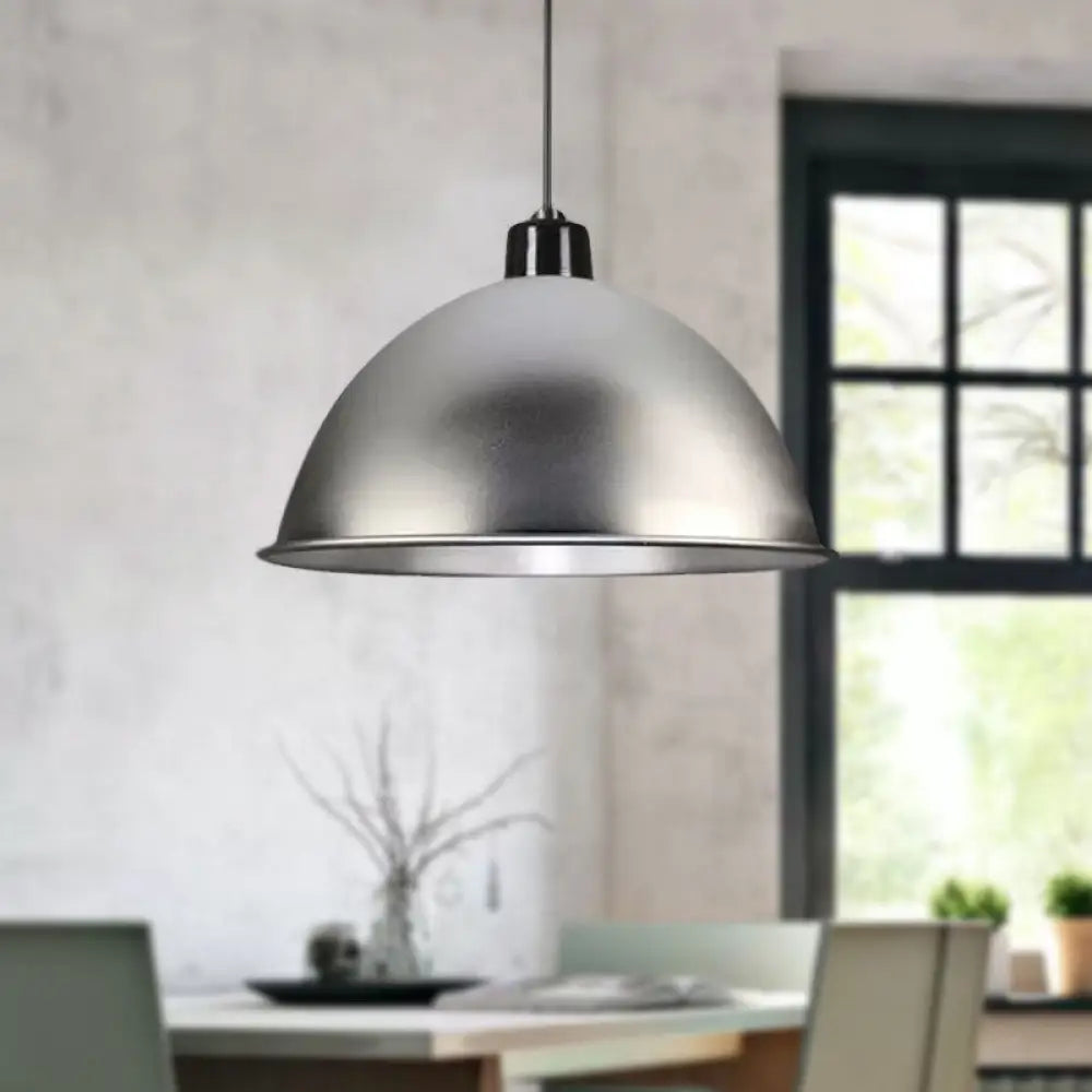 Retro Style Metallic Hanging Light Pendant With Bowl Shade - Black/Silver Silver