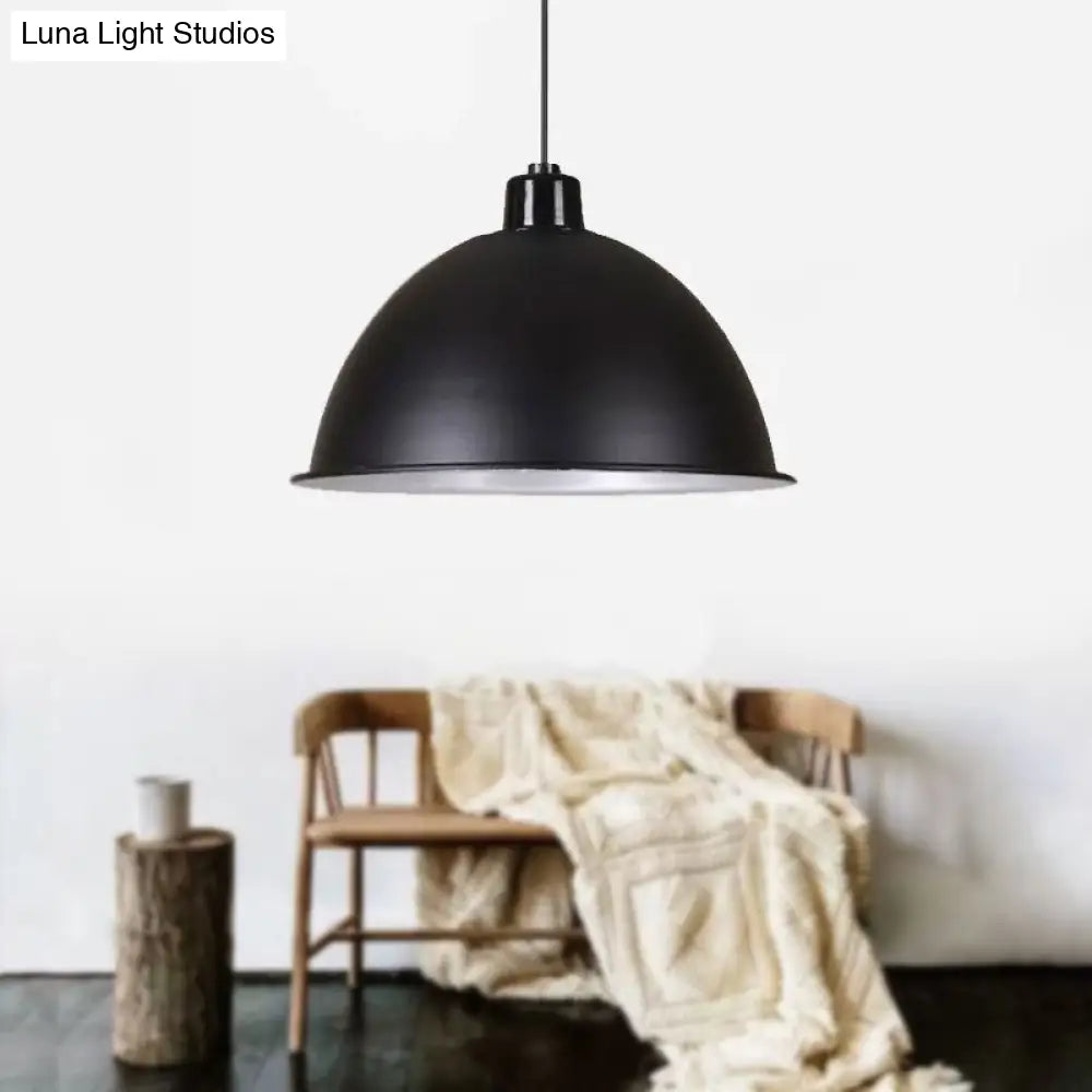 Retro Style Metallic Hanging Light Pendant With Bowl Shade - Black/Silver