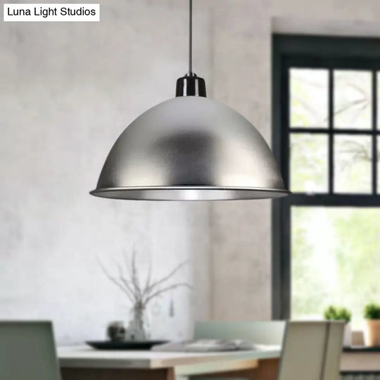 Retro Style Hanging Pendant Light With Metallic Bowl Shade - 1 In Black/Silver Silver